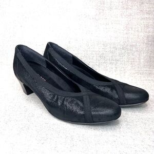 Munro American black dress heels pumps textile criss cross size 11 SS stretch